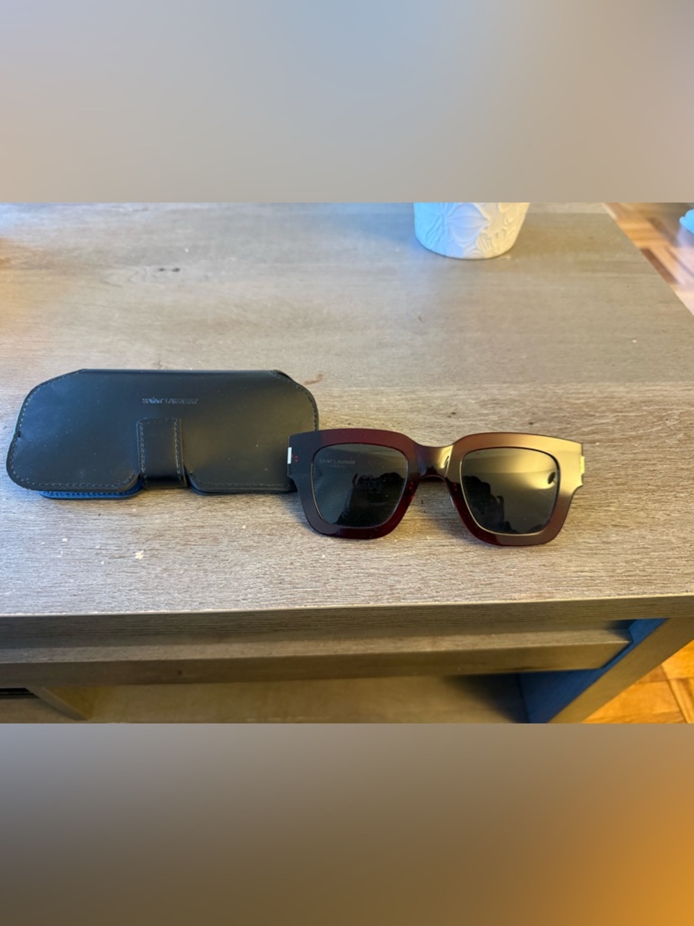 Saint Laurent Burgundy Frame Sunglasses with Black Lenses
